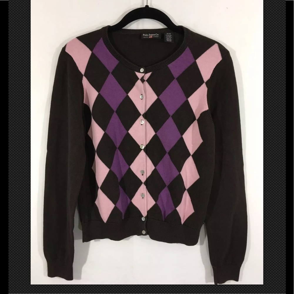 Polo Jeans Co Ralph Lauren Argyle Cardigan Sweater - Picture 1 of 4